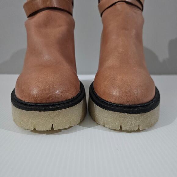 Free People Jesse Ankle Boot Womens EU 41 Tan Leather Cutout Chunky Platform - Picture 5 of 16